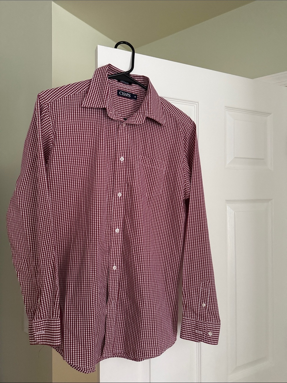 Chaps Burgundy Gingham Button-Up Dress Shirt